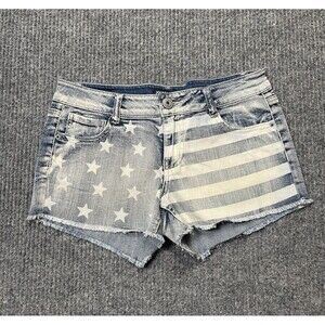 Joe Boxer Denim Shorts Women Size 5 Stretch American Flag Print Distressed